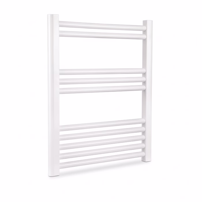 butane-bst-towel-warmer-radiator رادیاتور حوله خشک کن بوتان مدل BST با پوشش رنگ سفید الکترواستاتیک و طراحی لولهای یکپارچه در پسزمینه سفید استودیویی