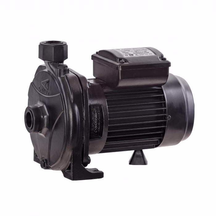 navid-motor-cm100-pump-featured پمپ آب یک اسب بشقابی نوید موتور مدل CM100 با بدنه چدنی و پوسته آلومینیومی در نمای روبهرو با کیفیت عالی روی پسزمینه سفید خالص فروشگاه شمعک کالا.
