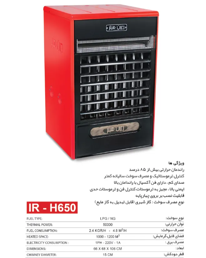 کاتالوگ هیترگازی فن دار 650 ایران هیتر