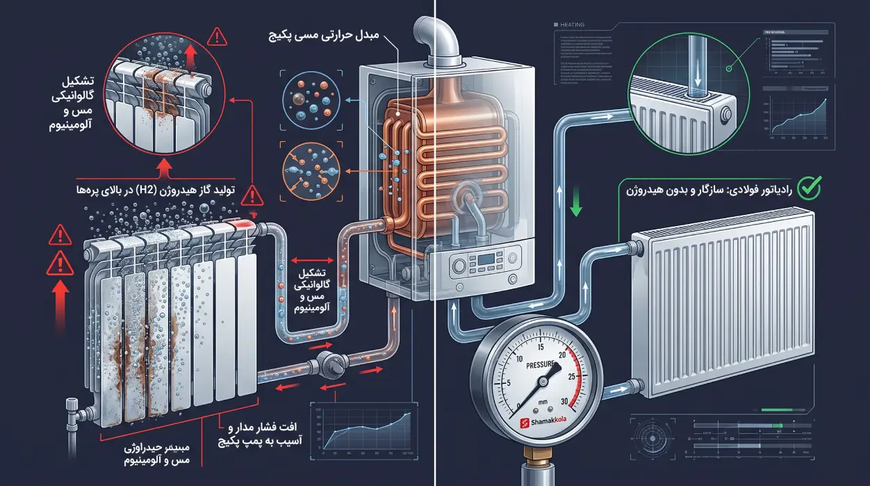 سازگاری متالورژیکی با پکیج دیواری (مشکل هواگیری مداوم)
