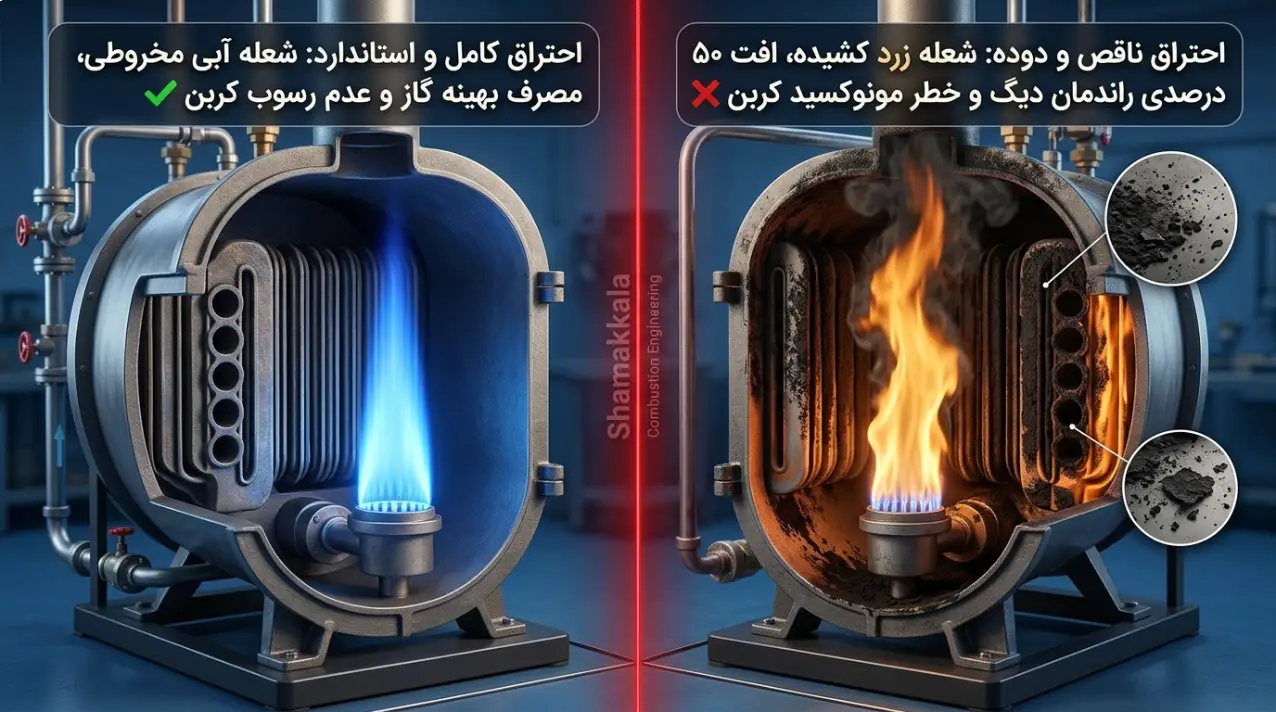 دوده زدن دیگ و تغییر رنگ شعله از آبی روشن به زرد و نارنجی