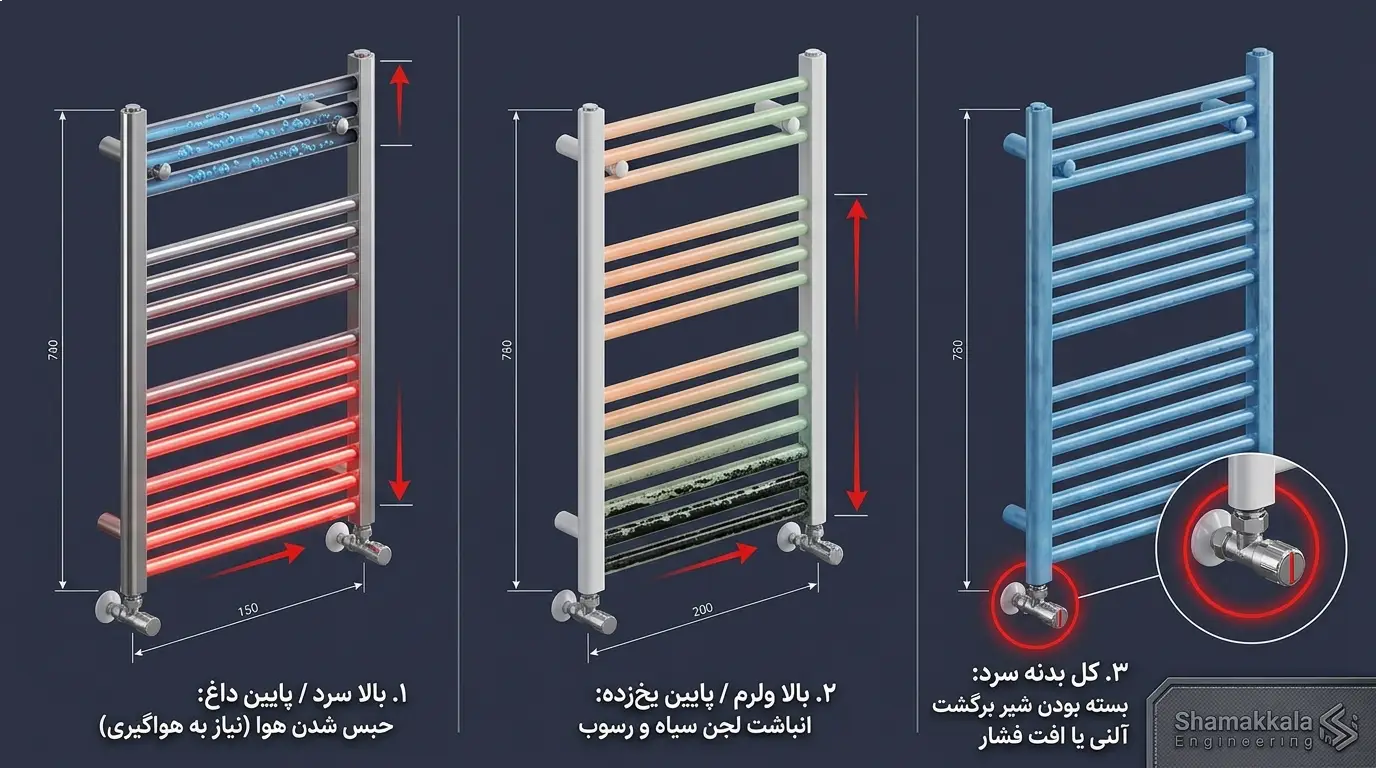 علت شایع گرم نشدن یا نیمهگرم بودن حوله خشک کن حمام